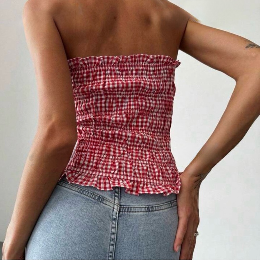 Red Gingham Smocked Tube Top - Picture 3 of 5